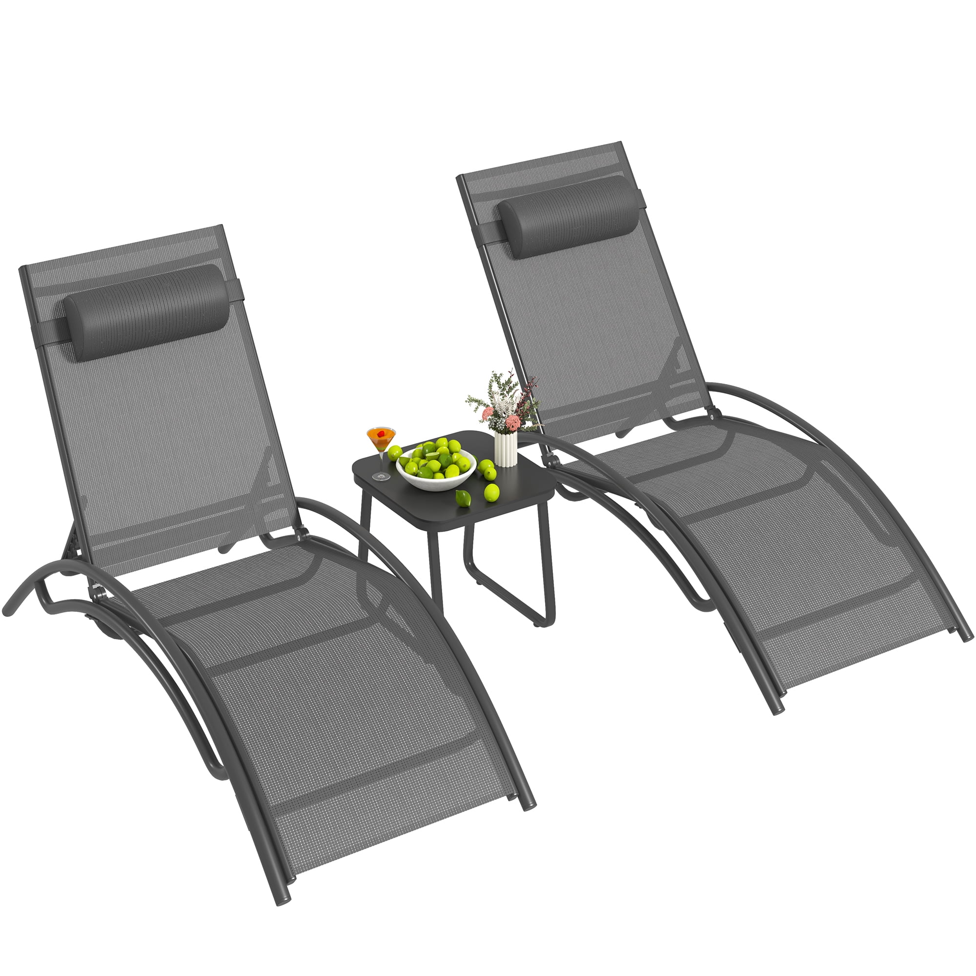 Uforic 3 Set Folding Lounge Chair,Outdoor Reclining Chair,Chaise Lounge Chair for Pool Beach Patio