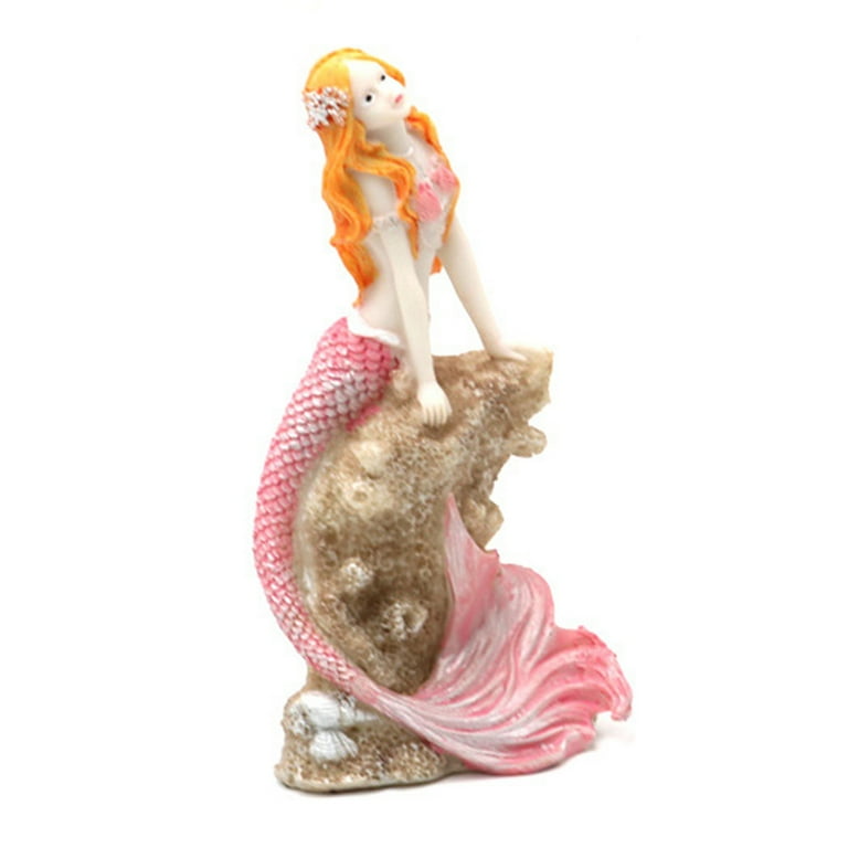 Yirtree Mermaid Figurines Decor,Aquarium Beautiful 7.09 Resin  Mediterranean Style Mermaid Princess Statue Art Ornaments  Sculpture,Birthday Gifts for