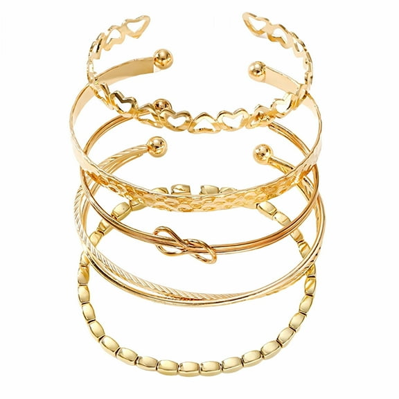 DESIGNICE 5Pcs Gold Bangles for Women Flexible Stacking Gold Cuff Bracelet Opening Design Gold Cuff Bracelets for Women Girlfriend Gifts Gold