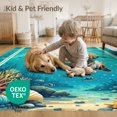 thumbnail image 4 of ODIKA 4'x6' Washable Area Rug Non-Slip, Chair-Friendly, Flatwoven Ocean Turtle Main Reef Coral Marine Map Nautical Wave Border for Home Office, Under Desk, 4 of 7