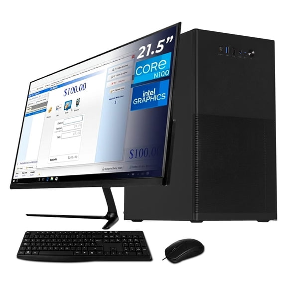 Computadora Escritorio Completa Xtreme PC Gaming Intel N100 16GB SSD 240GB Monitor 21.5 WIFI Black ideal para punto de venta, trabajo administrativo y uso diario