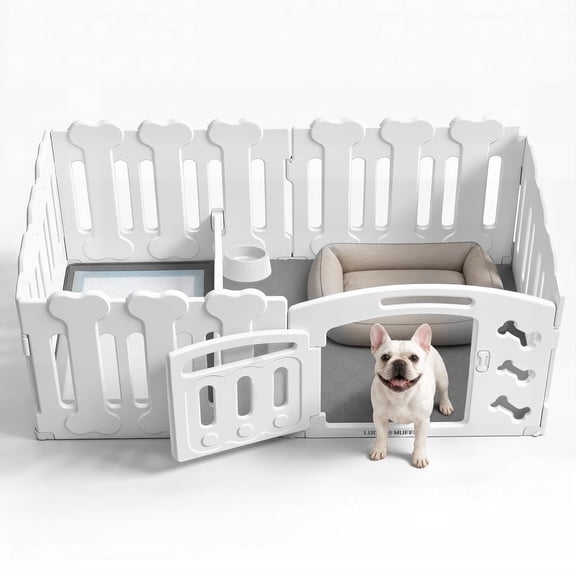 Dog Playpen with Door, 24” 6-Panel Plastic Puppy Playpen for Small & Medium Dogs, Indoor/Outdoor, Easy to Assemble & Clean