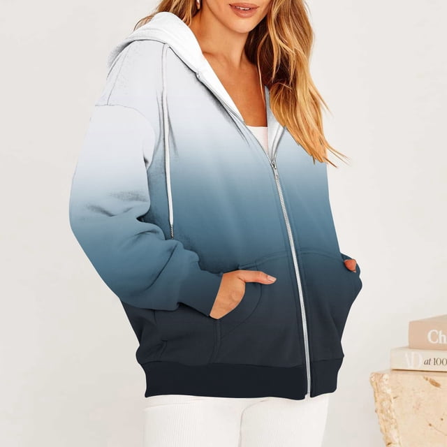 Chaqueta y abrigo informal de manga larga con capucha y estampado para mujer, chaqueta con capucha y manga larga con cremallera, abrigo de poliéster para mujer