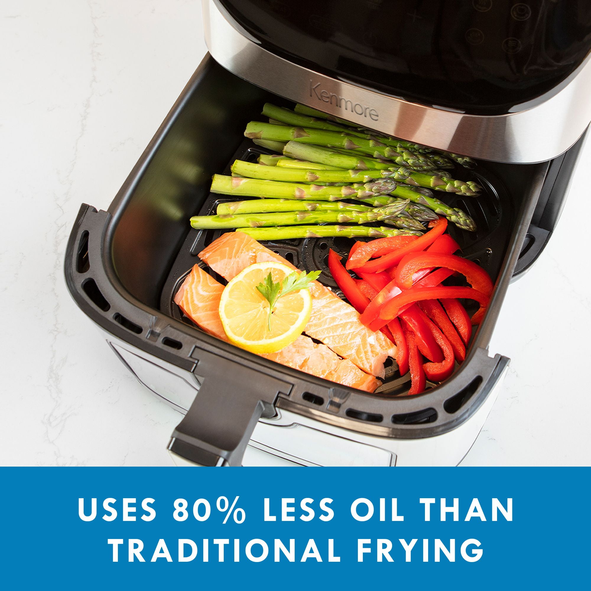 Kenmore 8-Quart Digital Air Fryer,1700W Programmable Air Fryer with 12 Preset Cooking Functions, Touchscreen Controls, Adjustable Temperature & Timer, Viewing Window, Stainless Steel