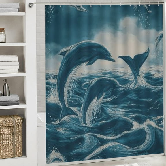 RKSupls Christmas Shower Curtain, Marine Life Blue Shower Curtain with Hooks for Christmas Home Bathroom Decor Washable Curtains, 72x72 in