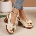 thumbnail image 4 of BADHUB Womens Open Toe High Block Heels Sandals with Bow Chunky Heeled Sandals Dressy Casual Comfortable Slingback Dress Shoes Beige 43, 4 of 6