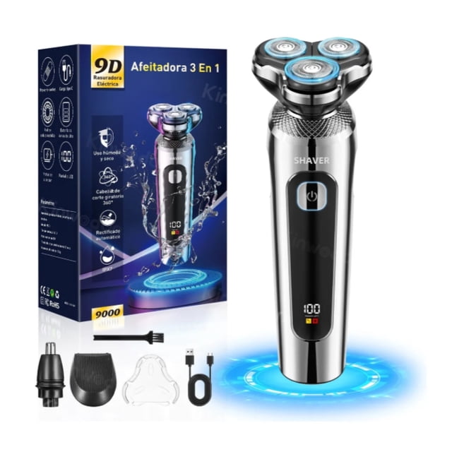Rasuradora Barba Recargable Afeitadora Eléctrica Cabello Pelo Modelo Plateado