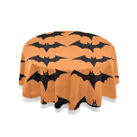 60 Inch Round Tablecloth with White Lace Trim Fall Table Cover for Elegant Dining Decor Halloween Decorations Party