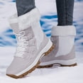 thumbnail image 4 of Snow Boots for Women Thickened Warm Lace up Winter Hiking Booties Trendy Splice Leather Furry Lined Nonslip High Top Ankle Boots White Size 9, 4 of 6