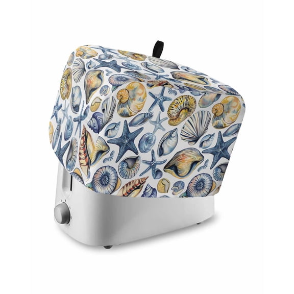 Fsddascl Coastal Seashells Toaster Cover 4 Slice, Large Kitchen Appliance Covers, Ocean Beach Nautical Starfish Conch Toaster Oven Cover with Loop, Bread Machine Cover Polyester Dust Cover