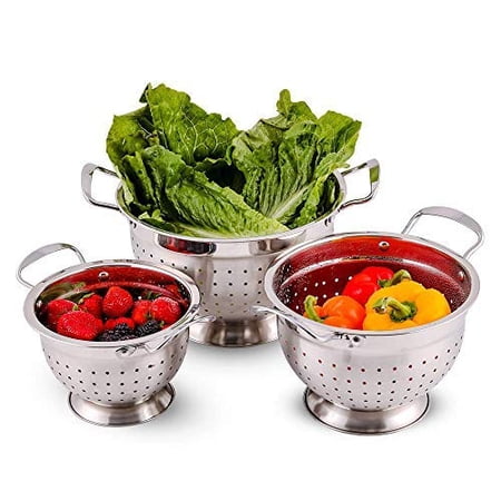 Ovente Stainless Steel Colander 3 Pieces Kitchen Set with 1.5, 3, and 5