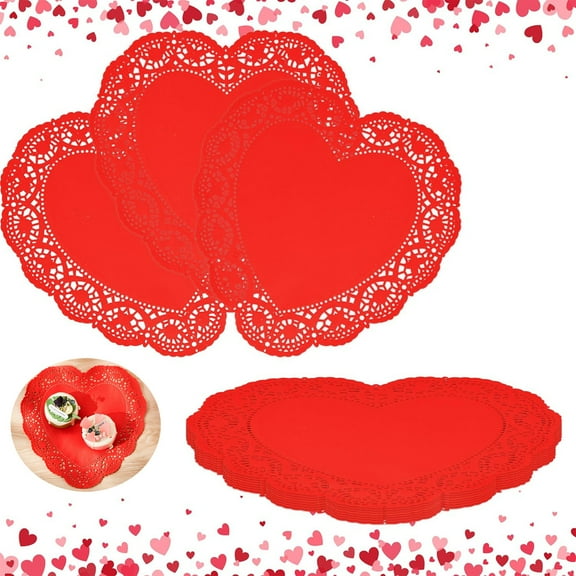Tutuviw 100 Pcs 10" Valentine Heart Doilies Cutouts Paper Heart Shaped Paper Doilies Disposable Doily Paper Pad Doily Valentine's Craft Gift Set for Table Party Wedding Decorations (Red)