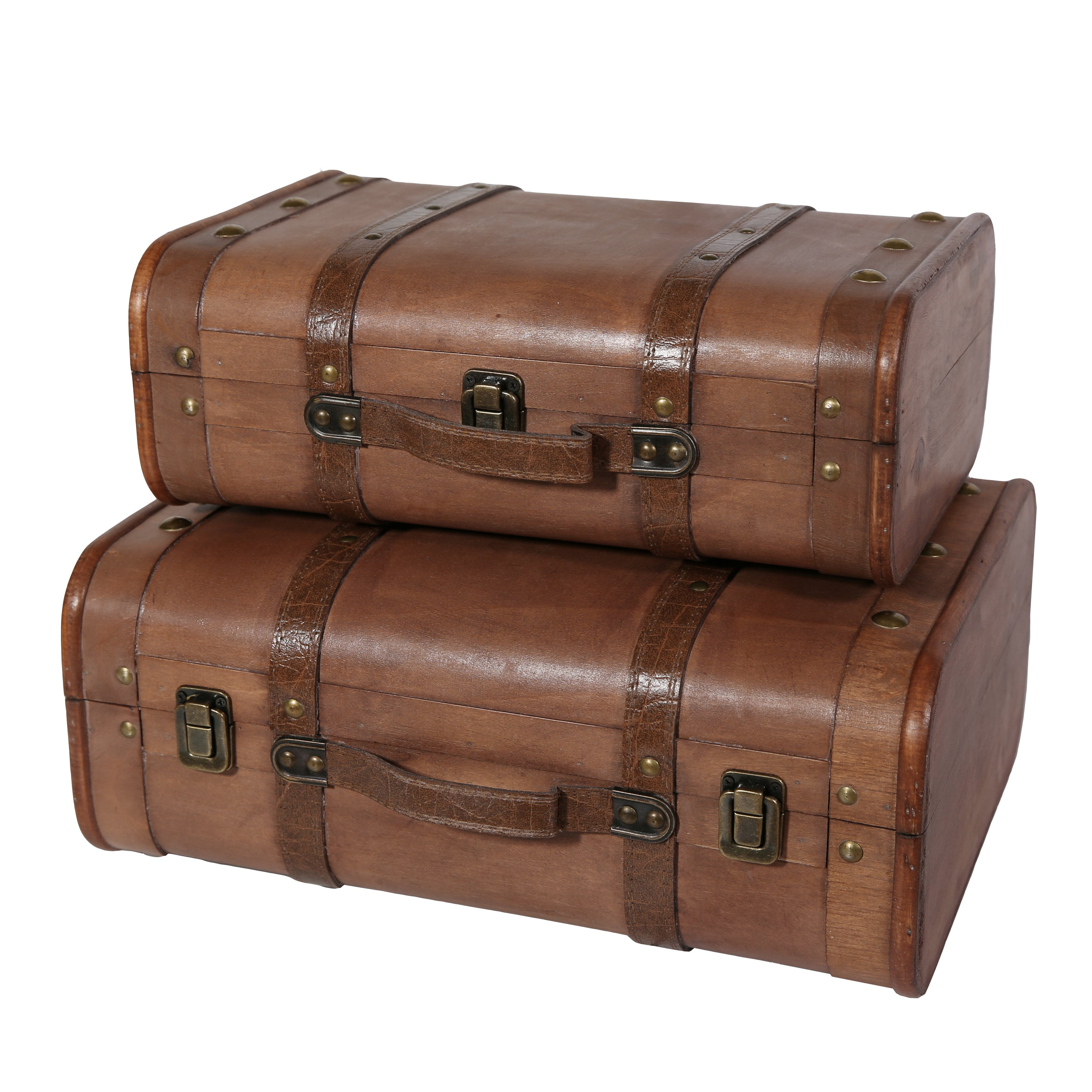 Soul & Lane Abby Decorative Wooden Chest Suitcases Set of 2 Storage