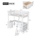 thumbnail image 4 of Twin Size Loft Bed with U-Shaped Desks and Cabinet, Wooden High Loft Bed with Storage Cubes, 2 Drawers and Inclined Ladder, for Boys Girls Teens Bedroom, No Box Spring Needed, 4 of 9