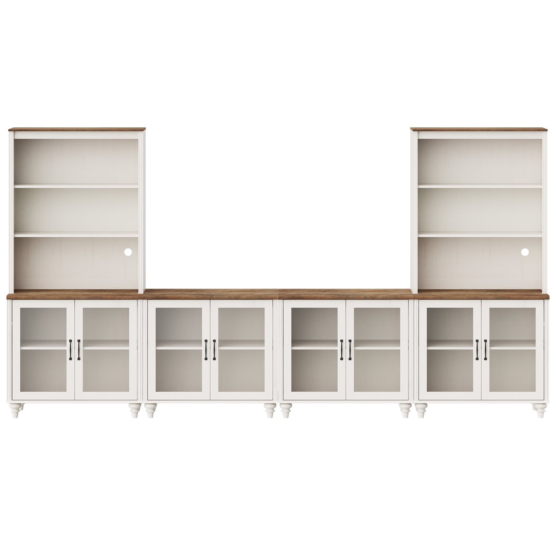 Entertainment Center with Bookshelves for TVs up to 75", Farmhouse Wall Unit TV Stand with Glass Doors, Media Console Table for Living Room, Bedroom & Home Theater, White