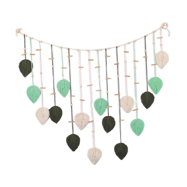 Tapiz de pared de macramé tejido, artesanía bohemia, decoración del hogar, arte de pared, hoja Verde