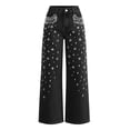 thumbnail image 4 of LWavelet Women High Waisted Wide Leg Jeans Sparkle Rhinestone Embellished Denim Pants Glitter Party Wide Leg Trousers Black 2XL, 4 of 4