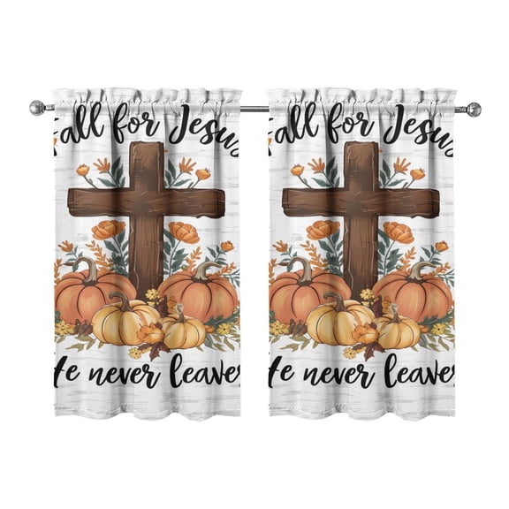 2 PCS Kitchen Curtains Autumn Decor Pumpkin Pattern Thanksgiving Theme,27.5x39in kitchen curtains fall holiday curtain