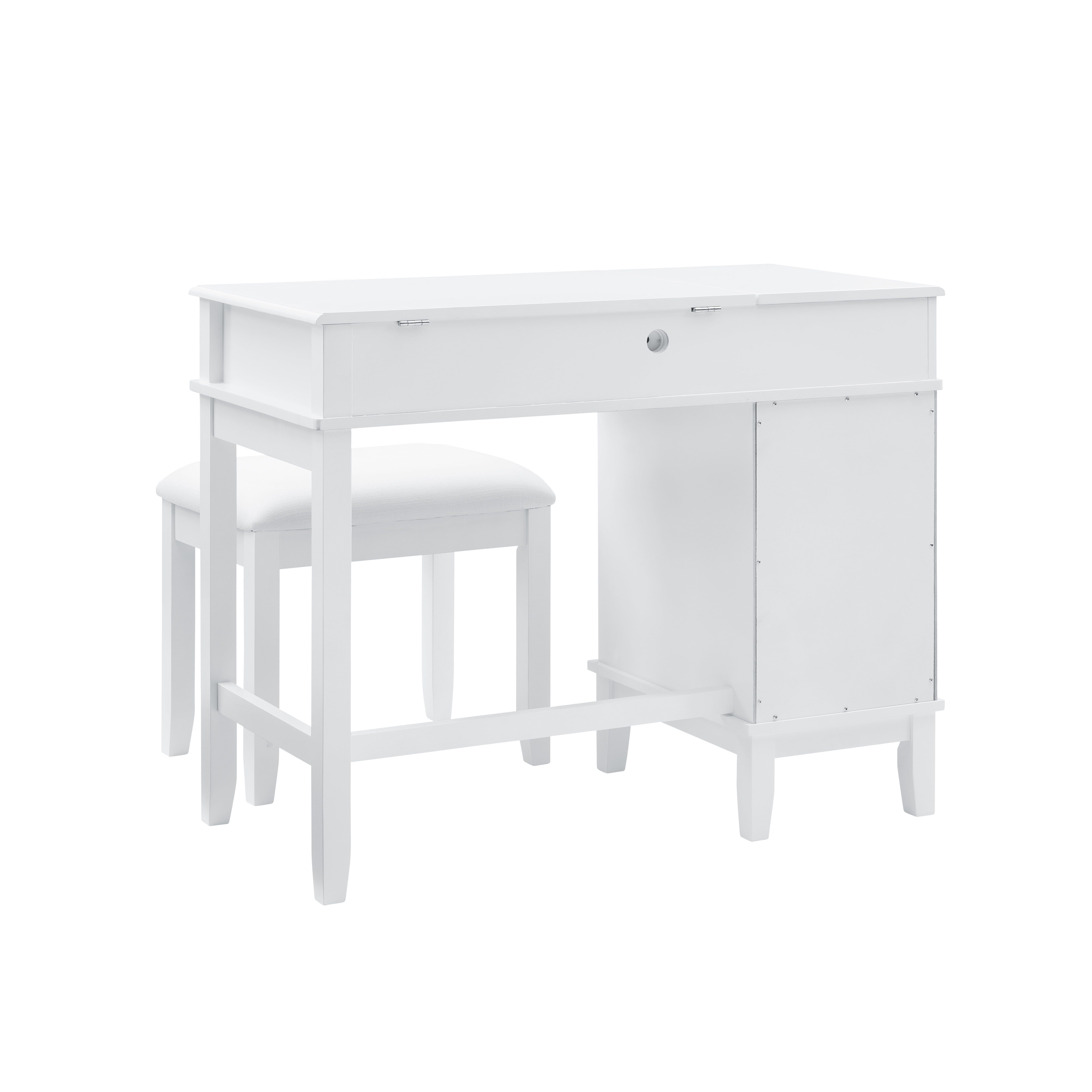 Linon 2 Piece Adult Timeless Storage Vanity and Stool Table Set White