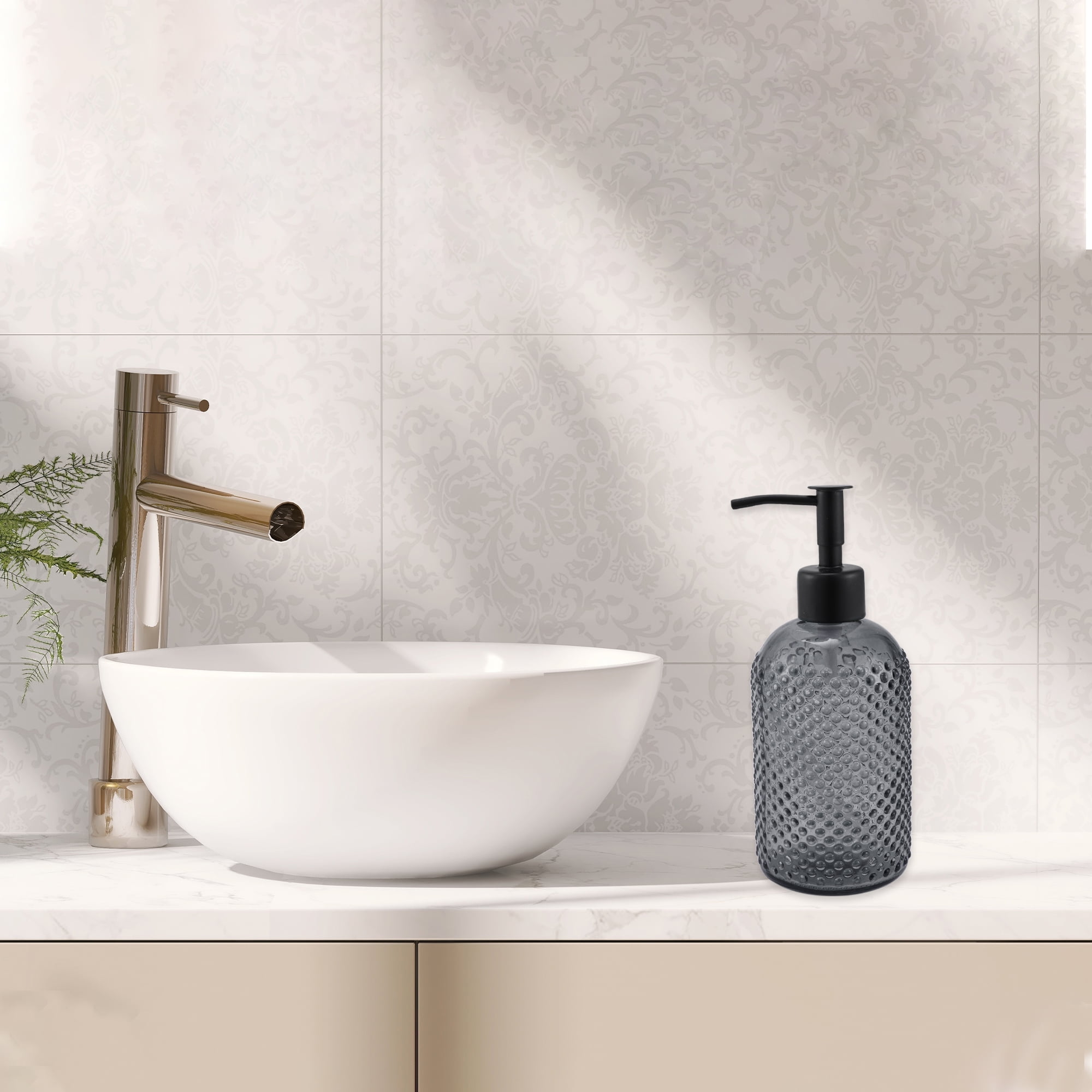 Unique Bargains 1 Pc Elegant Circle Raindrop Pattern Soap Pump Dispenser for Bathroom 13.52oz Gray Black