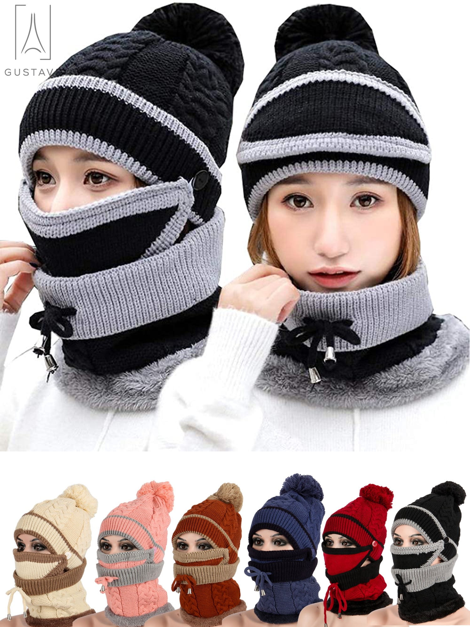 Kids Boy Girl Knit Beanie Hat Winter Snow Ski Neck Face Mask Balaclava Hood Cap