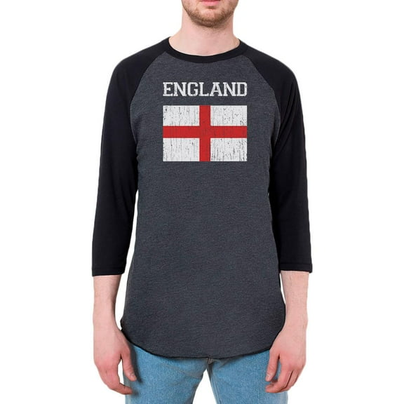 World Cup Distressed Flag England Mens Raglan T Shirt Heather Black-Black MD