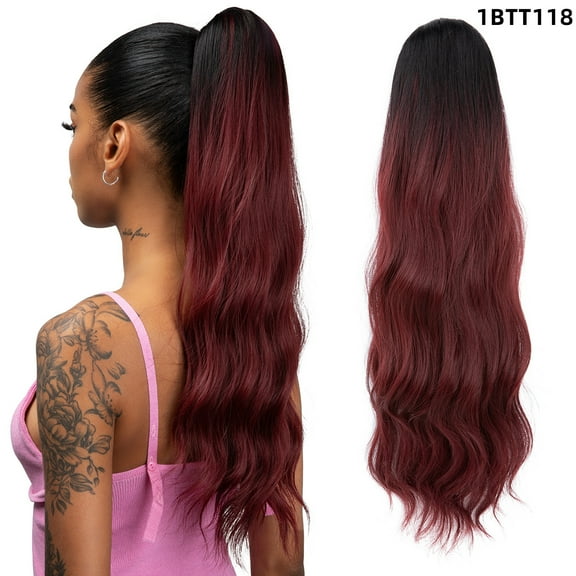 Namzi Wavy Ponytail Hair Extension - Black/burgundy Curly Drawstring Ponytail, 55.88CMLength, Made of High-Temperature Fiber, 1 Pcs , Natural Look for Daily/Special Occasions