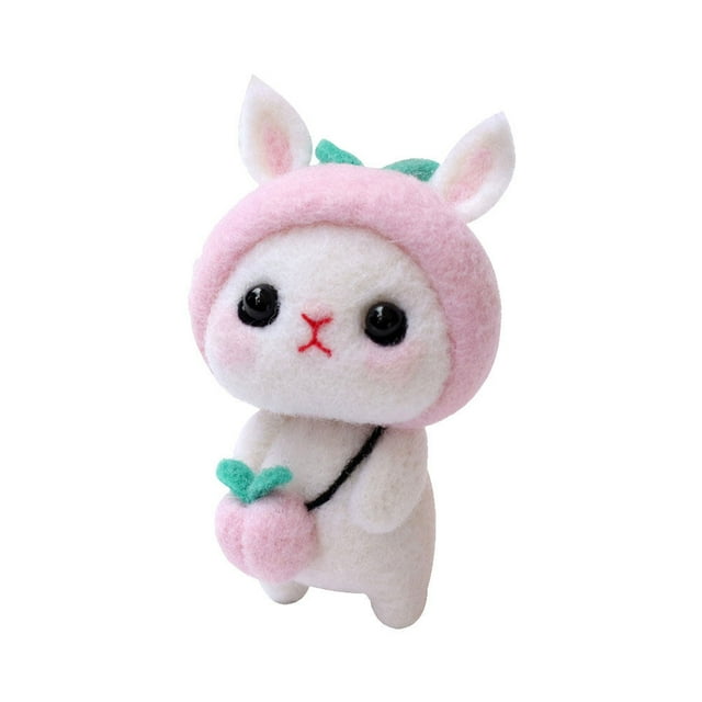 Fun Plush Doll DIY Needle Felting Kit Wool Felting Supplies Cartoon Rabbit DIY Art Carft for Home Kids Adults Gift (Pink Peach)