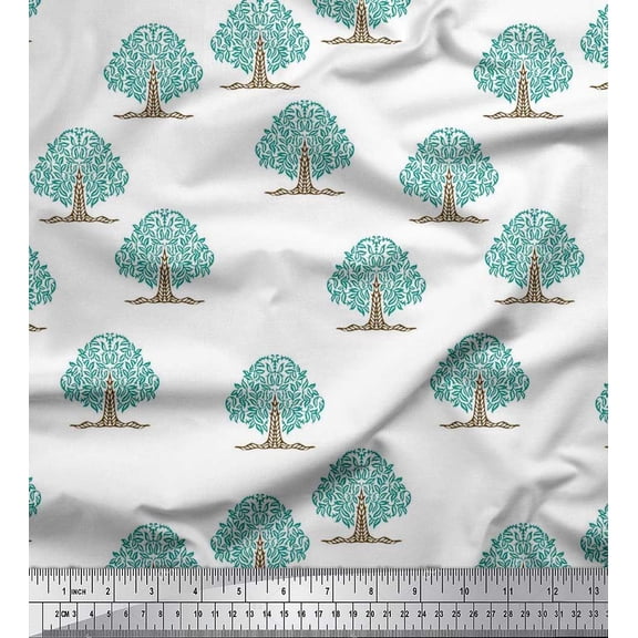 Soimoi Poly Georgette Fabric Tree Block Decor Fabric Printed Yard 42 Inch Wide