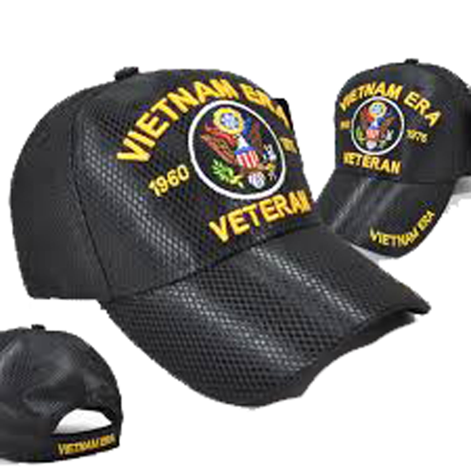 Vietnam ERA Veteran Hat Emboridered Military Black Baseball Cap Mens Womens 1960-1975 Army Air Force Navy Marine Vet