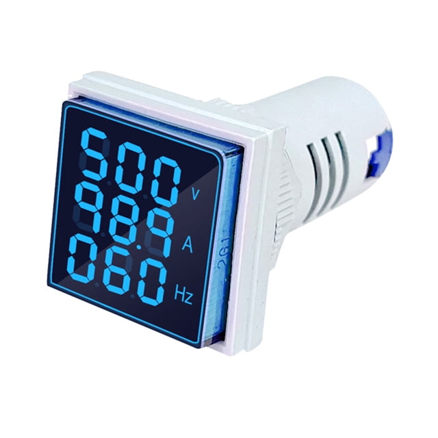 Three-Digit Display AC Current Voltage Frequency 3-in-1 Indicator 22mm Square Head LED Multi-Function Measuring Instrument Monitor AC60-500V 0-100A 20-75Hz