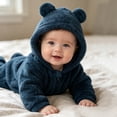 thumbnail image 4 of Bxsruta Baby Fleece Jumpsuit Hooded Romper Bear Ear Design One Piece Winter Outfit, 4 of 5