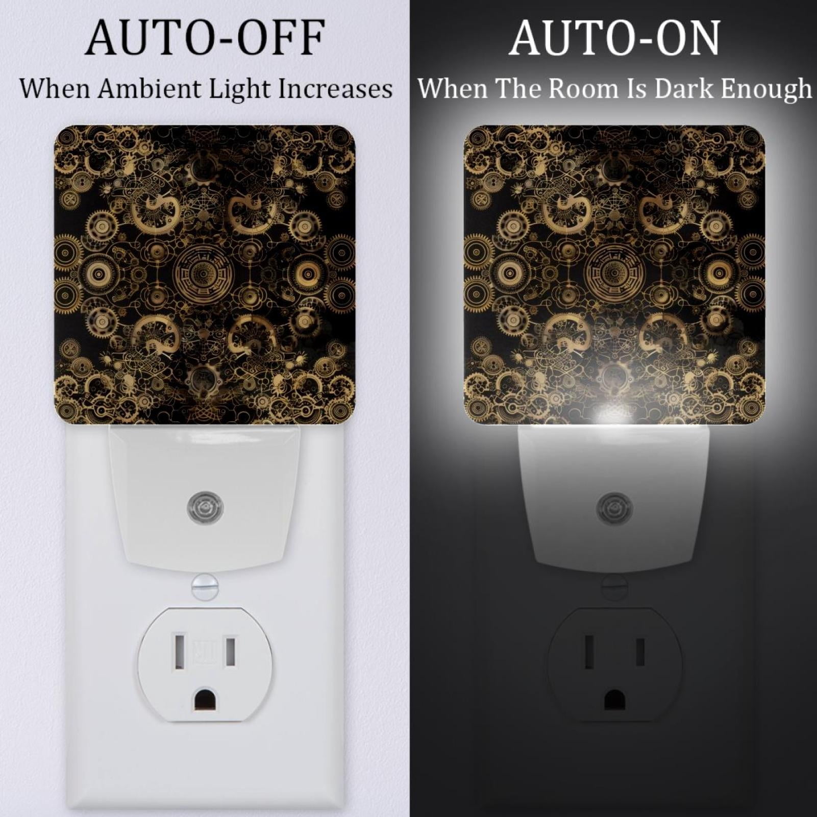 PhooArto Gold Steampunk Style Plug in LED Night Light Auto Sensor Dusk to Dawn Decorative Night for Bedroom, Bathroom, Kitchen, Hallway, Stairs, Baby's Room, Energy Saving
