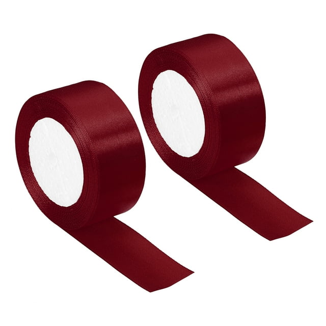 Unique Bargains Ruban Satiné de 1,5 Pouce de Large sur 24 Yards, Lot de 2 Rouleaux d'Artisanat Unis Double Face pour Décoration d'Emballage Bricolage à la Maison pour Fête, Rouge Vin