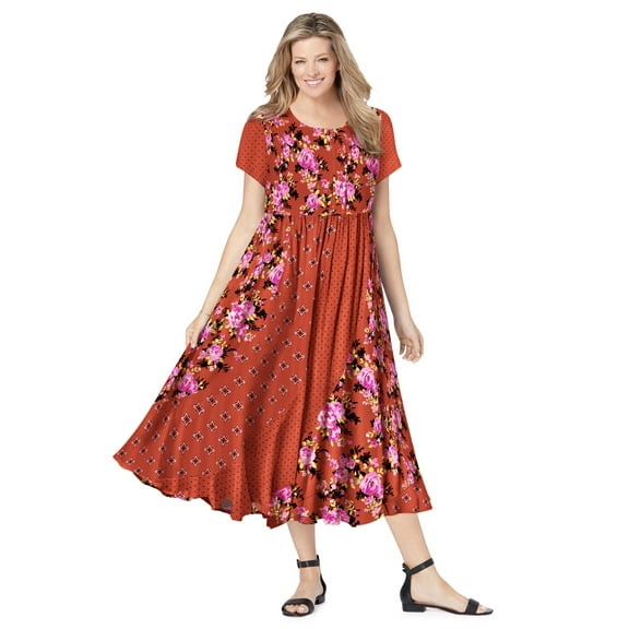 Woman Within Plus Size Petite Mixed Print Maxi Dress