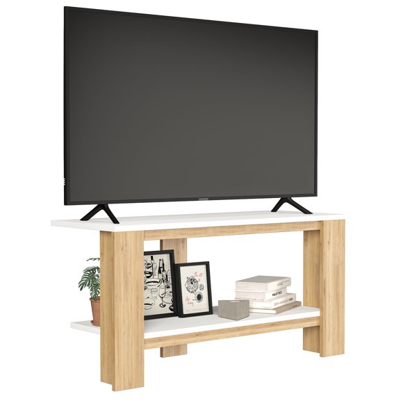 Mueble para tv Moru FRAME Blanco y Roble, mueble para sala, mesa tv, centro de entretenimiento para tv, mueble multiusos, estante para tv, soporte para tv