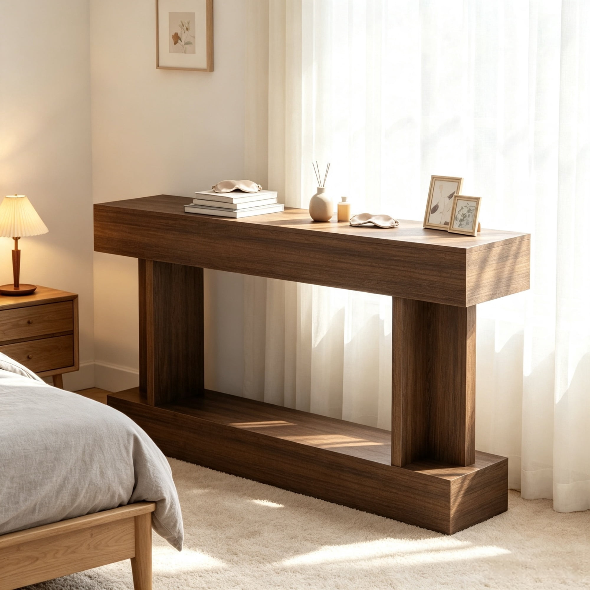 63" Long Console Table, Vintage Narrow Entryway Table with Storage Shelf for Living Room Hallway, Brown