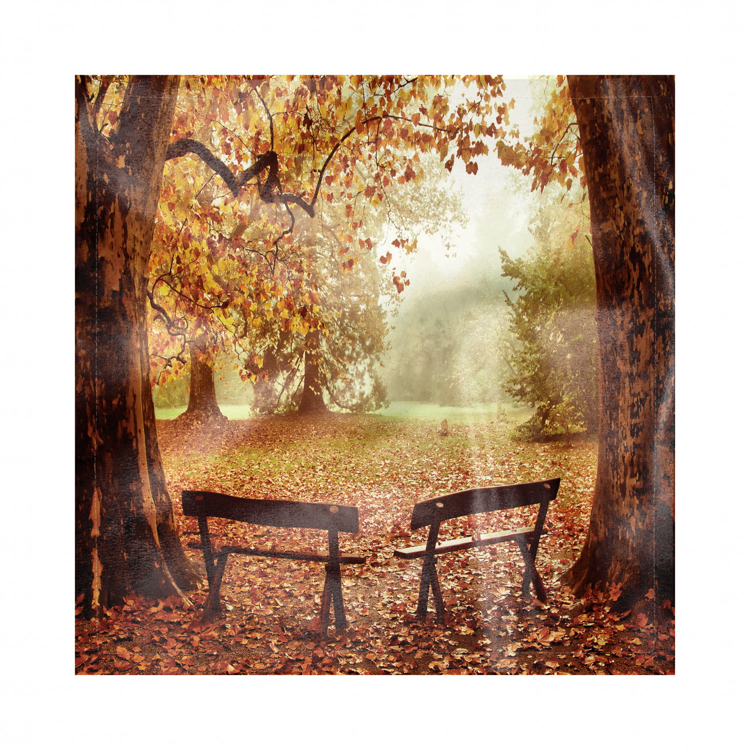 Dramatic Scene with Fall Season Woodland and Wooden Old Benches Photo Ambesonne Autumn Place Mats Set of 4 Standard Size Washable Fabric Placemats for Dining Table Multicolor