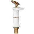 thumbnail image 3 of G1/2 grifo de baño lavabo grifo de lavabo de baño cascada grifo de un solo orificio para casa edificio de oficinas estilo corto blanco y dorado con mango dorado, 3 of 8