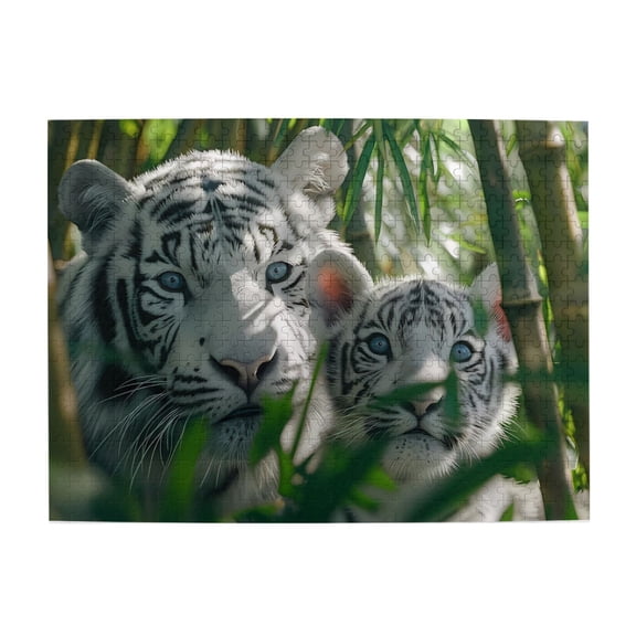 500-Piece Wooden Jigsaw Puzzle for Adults - White Tigers Bamboo Forest , Fun & Relaxing Interlocking No-Dust Puzzle for Family, Home Decor & Holiday Gifts