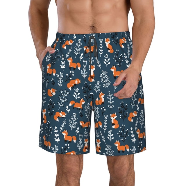 Balery cute fall fox Traje de Baño Estilo Hawaiano para Hombre, Shorts de Secado Rápido con Bolsillos-Large