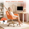 thumbnail image 6 of PAPROOS Vanity Chair with Back, Adjustable Swivel Makeup Desk Chair with Wheels and Arms, Fluffy Home Office Task Chair with Artificial Rabbit Hair for Bedroom, Dorm, Study Room, Orange, 6 of 9