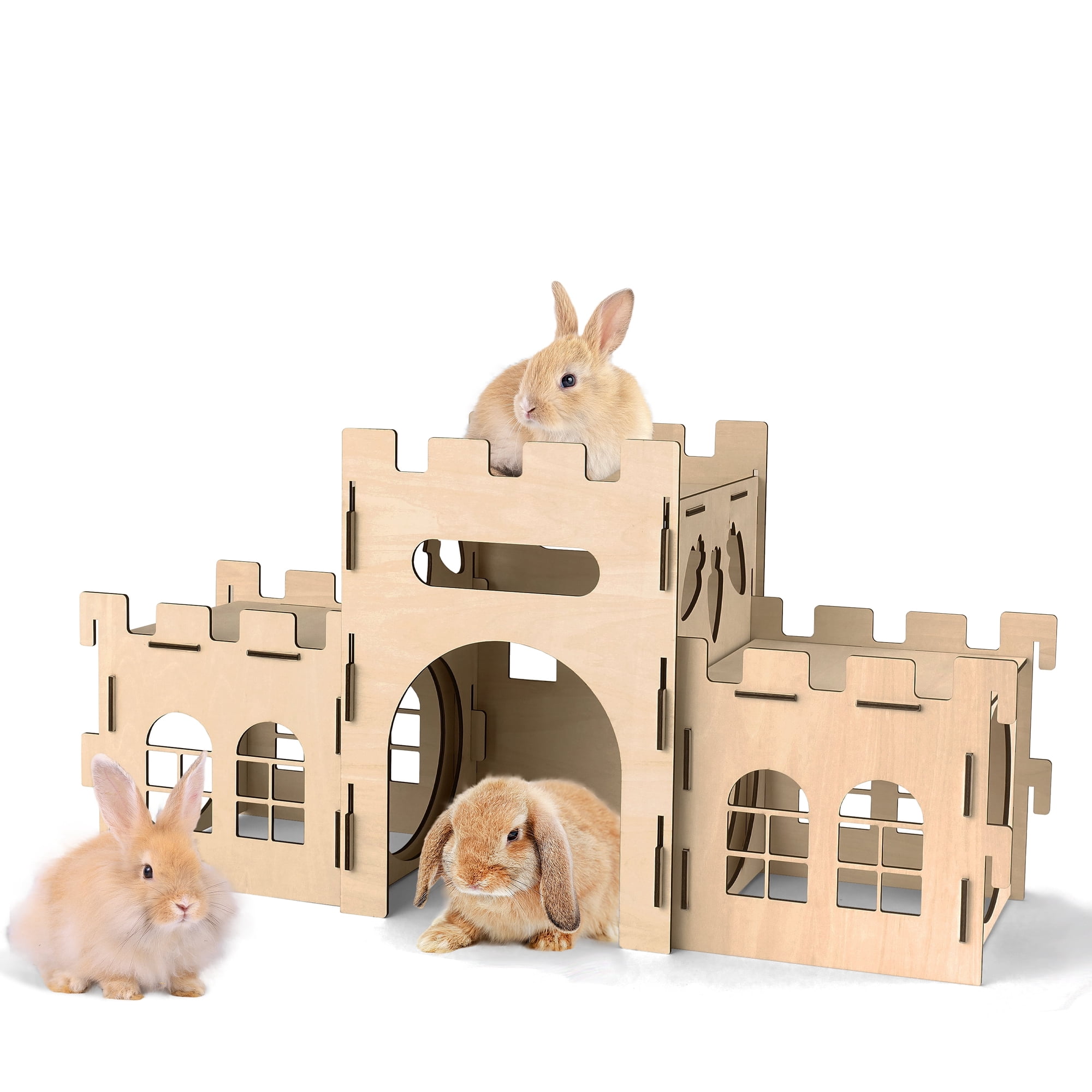 HIIMALEX Extra Large Bunny Castles Hideout Split Balcony for Indoor Bunnies Climbing Tower with Tunnel Sturdy House for Rabbits Ferrets Guinea Pigs Hamsters Ventilated Enrichment Toys Habitat
