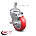 thumbnail image 2 of 4 Inch Red Polyurethane Wheel Swivel ½ Inch Threaded Stem Caster with Brake, 2 of 2