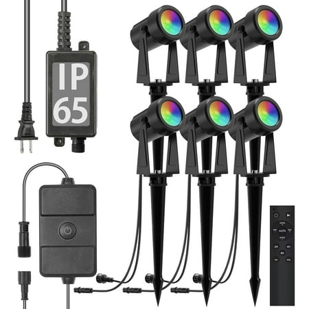 SUNTHIN Outdoor Landscape Lighting with Remote, RGBW Color Changing Spot Uplights, 6 Pack