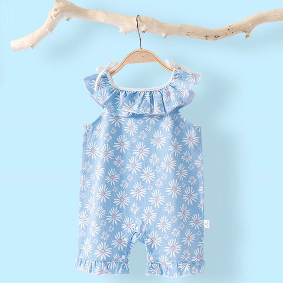 Vedolay Jumpsuits For Girl Girls Casual Rompers Square Neck Mesh Short Sleeve Knitted Shorts Jumpsuit,Blue 6-12 Months