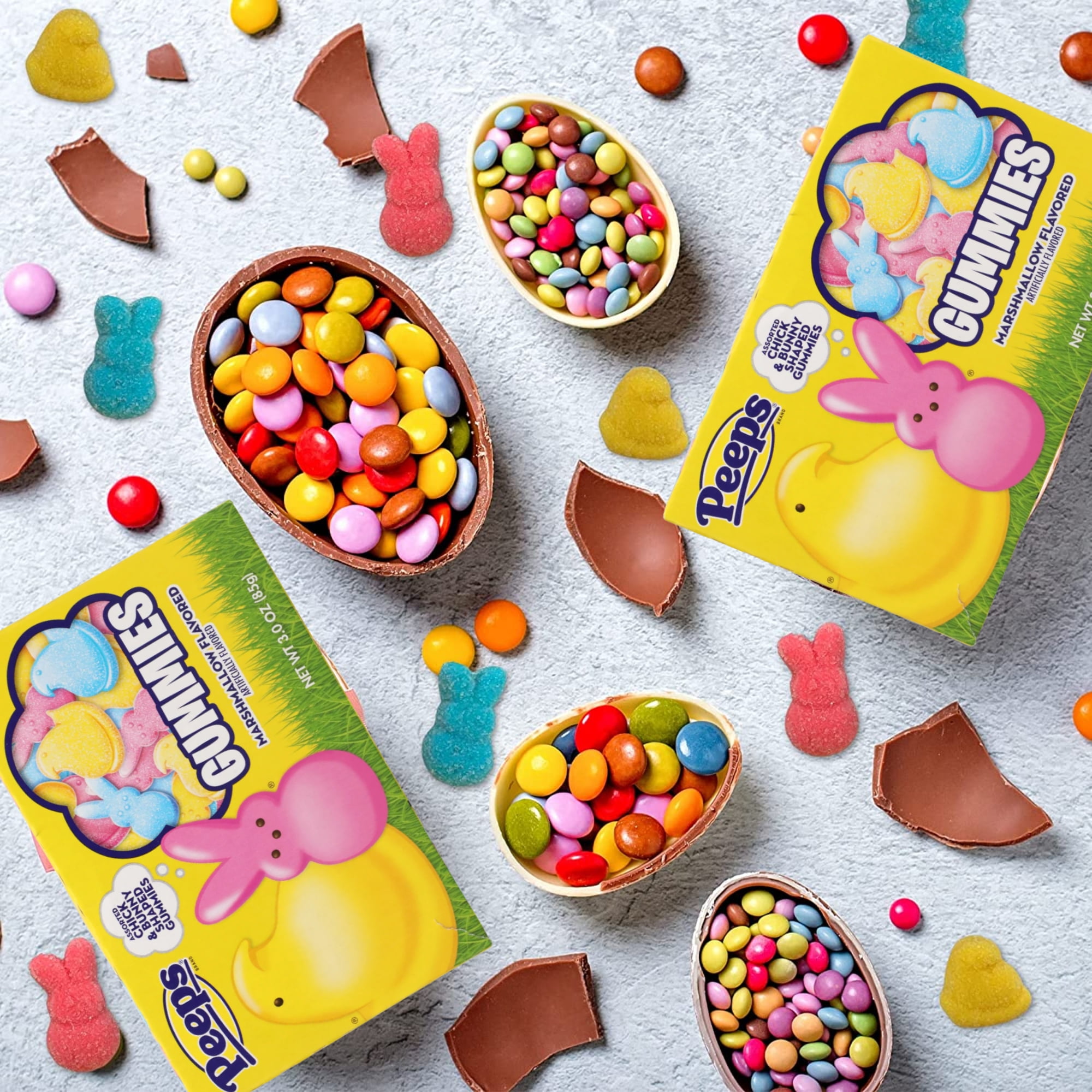 Peeps Marshmallow Flavored Gummies, Assorted Chicks, and Bunnies Chewy Candy for Kids Adults Snacks Easter Egg Hunt Basket Stuffer Goodies Bag Filler Spring Holiday Birthday Party Favor Pack of 6