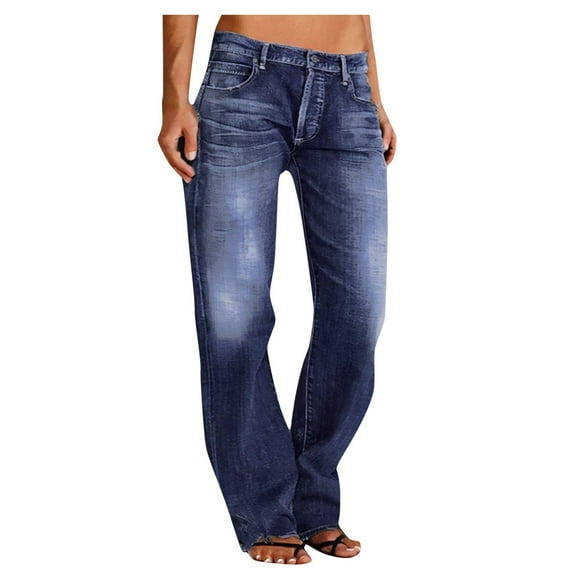 Women Trendy Mid Rise Casual Versatile Solid Color Straight Leg Loose Jeans Women'S Jeans M