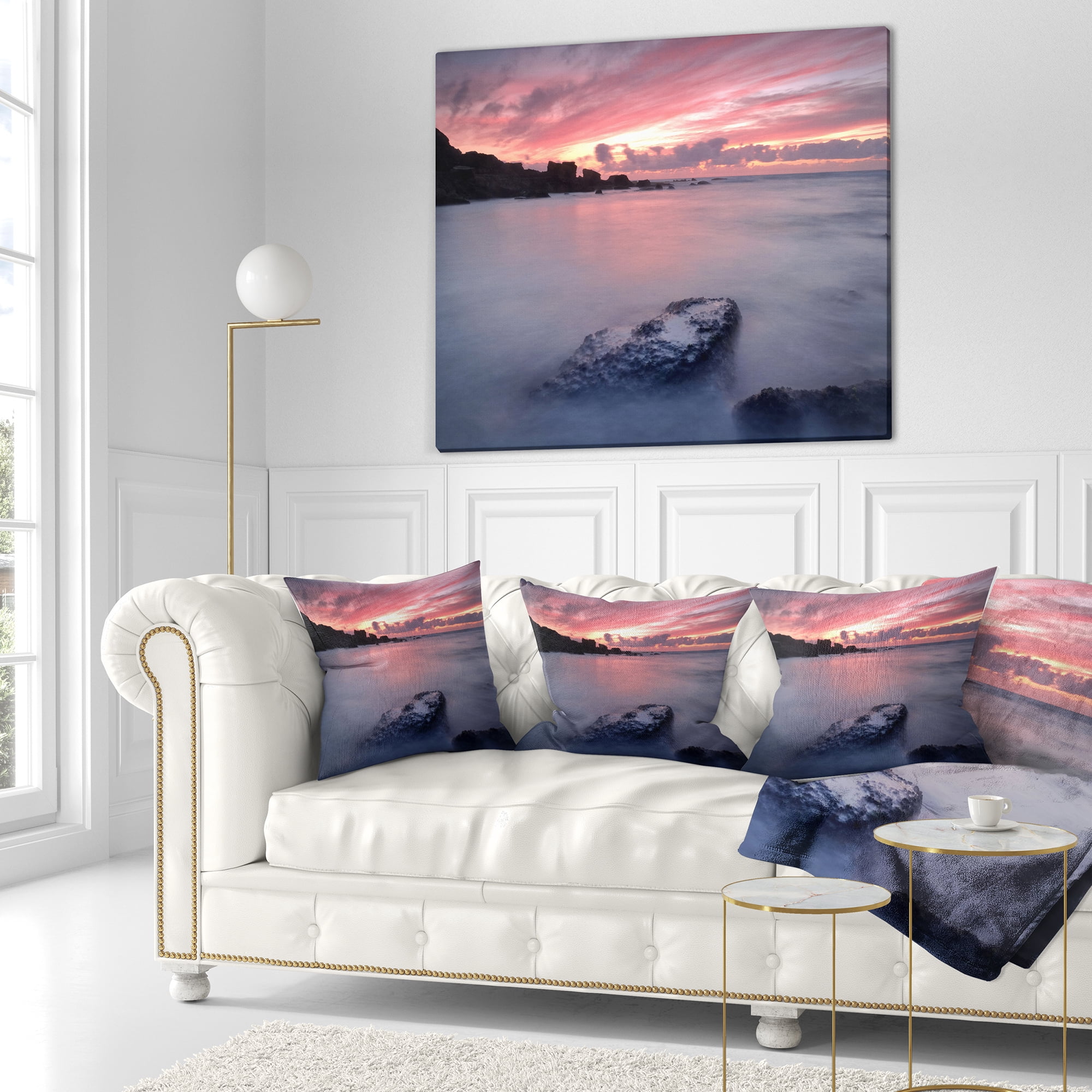 Designart Rocks Dark Samarra Seashore Sintra - Seashore Throw Pillow - 16x16