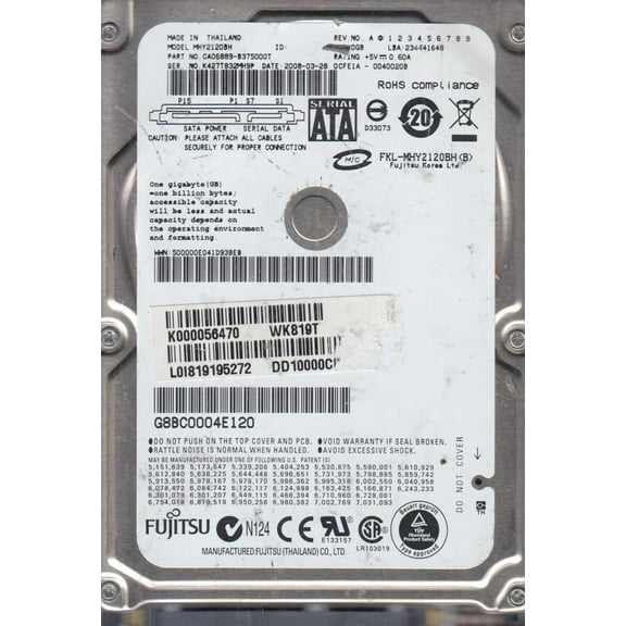 MHY2120BH, PN CA06889-B375000T, Fujitsu 120GB SATA 2.5 Hard Drive